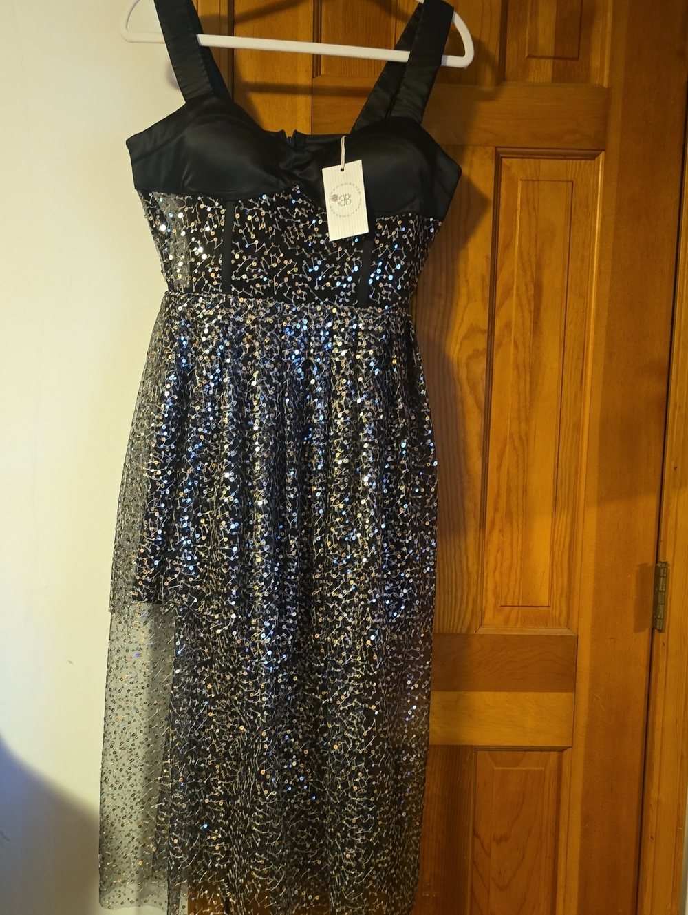 Black Sequin High-Low Evening Dress